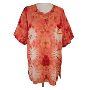 Nf Plus Size 100% Rayon Orange Tie Dye Pullover Tunic Top